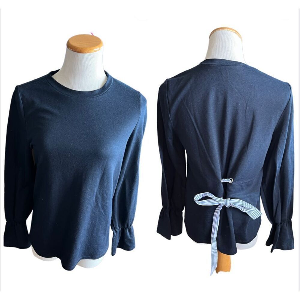 Womens Sweet Rain Chambray Striped Tie Back Pullover Shirt Top - Sz L